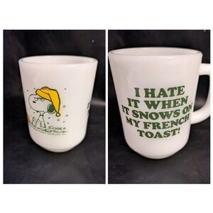 Snoopy Mug Milk Glass Hate Snow French Toast Fire King Peanuts White